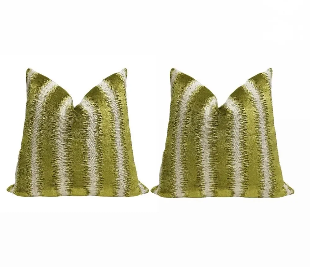 Chartreuse Velvet Throw Pillow Cover Set 2/Pair Green Cream Smithy Home Couture